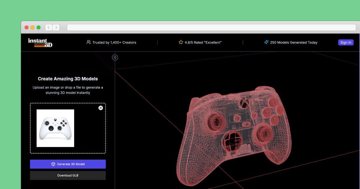 Instant3d.ai homepage