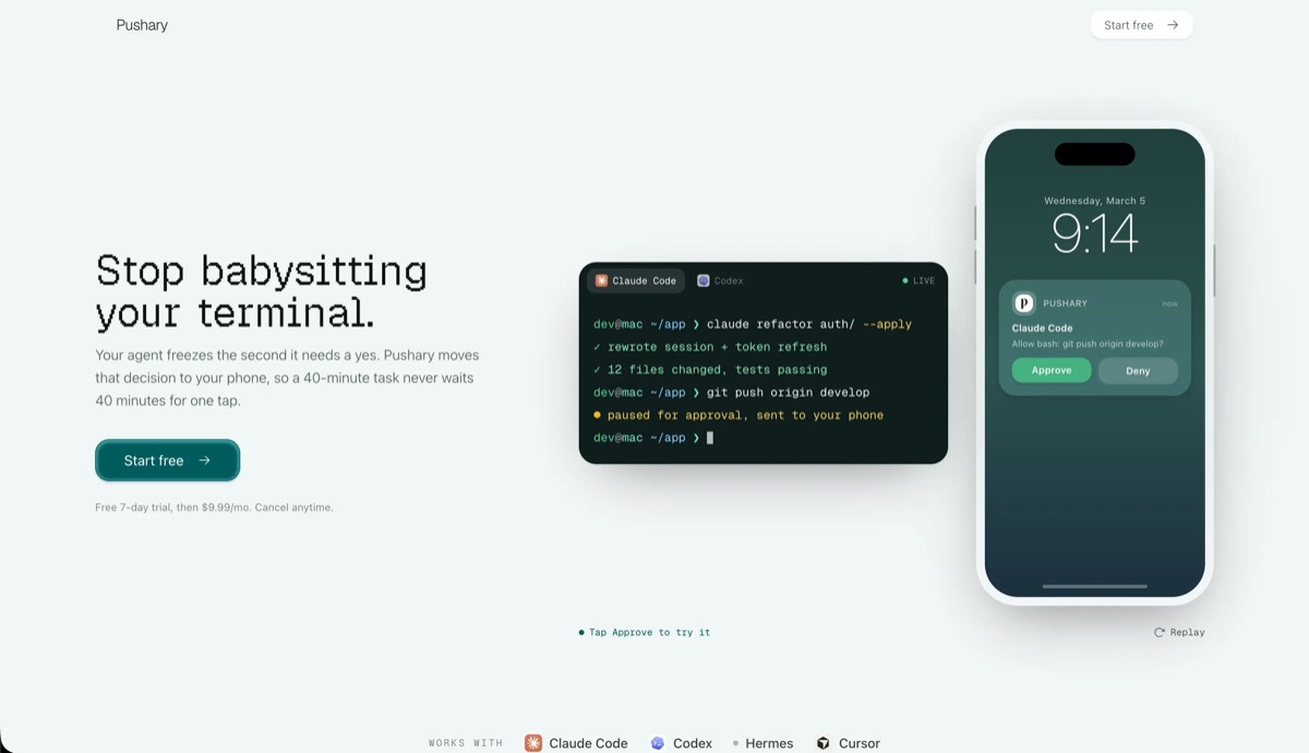 Pushary homepage