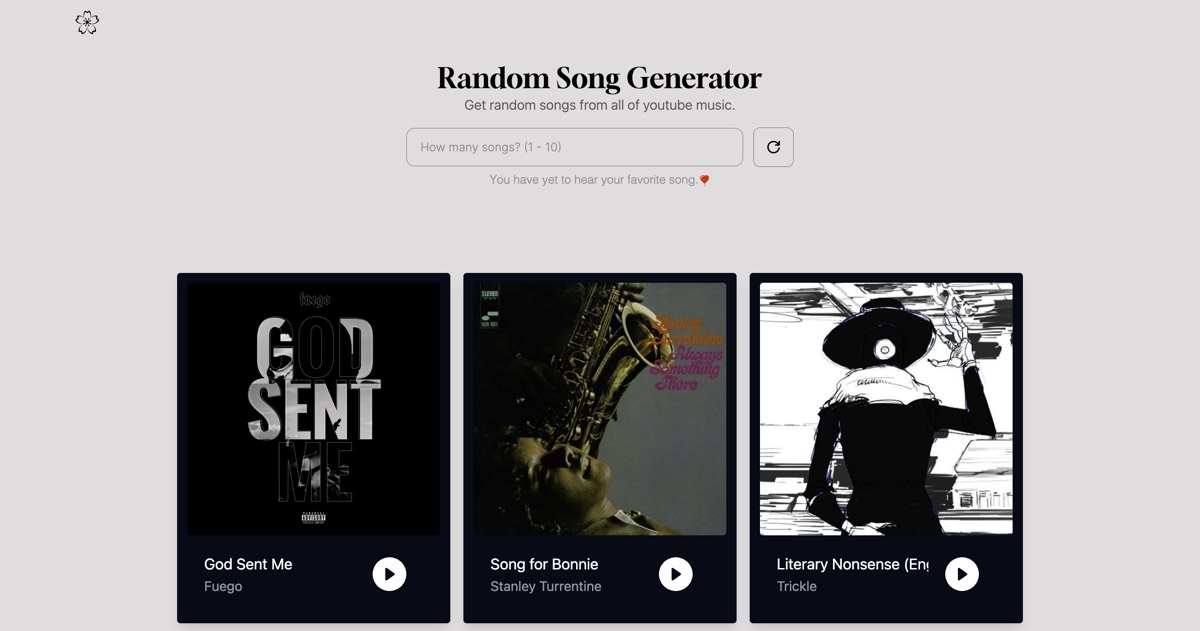 Random Song Generator homepage