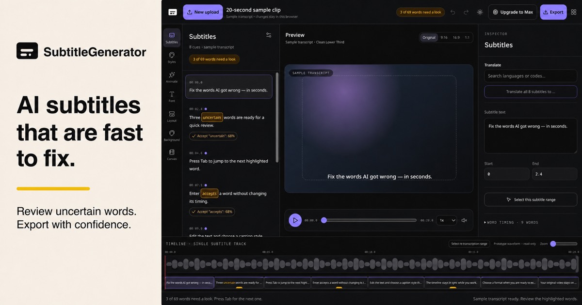 SubtitleGenerator homepage