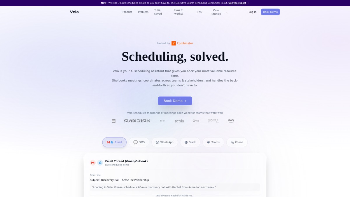 Vela homepage